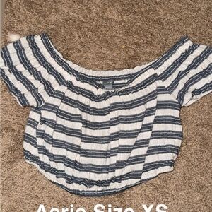Aerie Blue and White Striped Crop Top